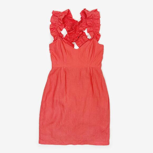 Leona by Lauren Leonard Dresses & Skirts - Leona by Lauren Leonard Ruffle Strap Mini Dress Size 4 Coral Linen Bold Summer